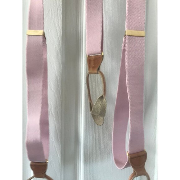 Vintage Pink Suspenders Leather Elastic Braces Gold Tone Hardware - Picture 5 of 9